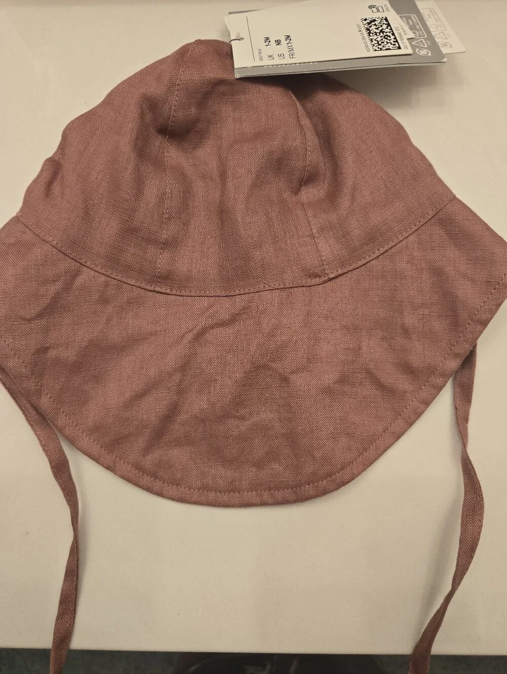 NWT H&M Mauve Linen Baby Sun Bonnet with Ties Size Newborn